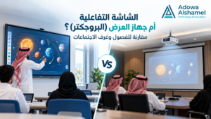الشاشة التفاعلية أم جهاز العرض (البروجكتر)؟ مقارنة للفصول وغرف الاجتماعات