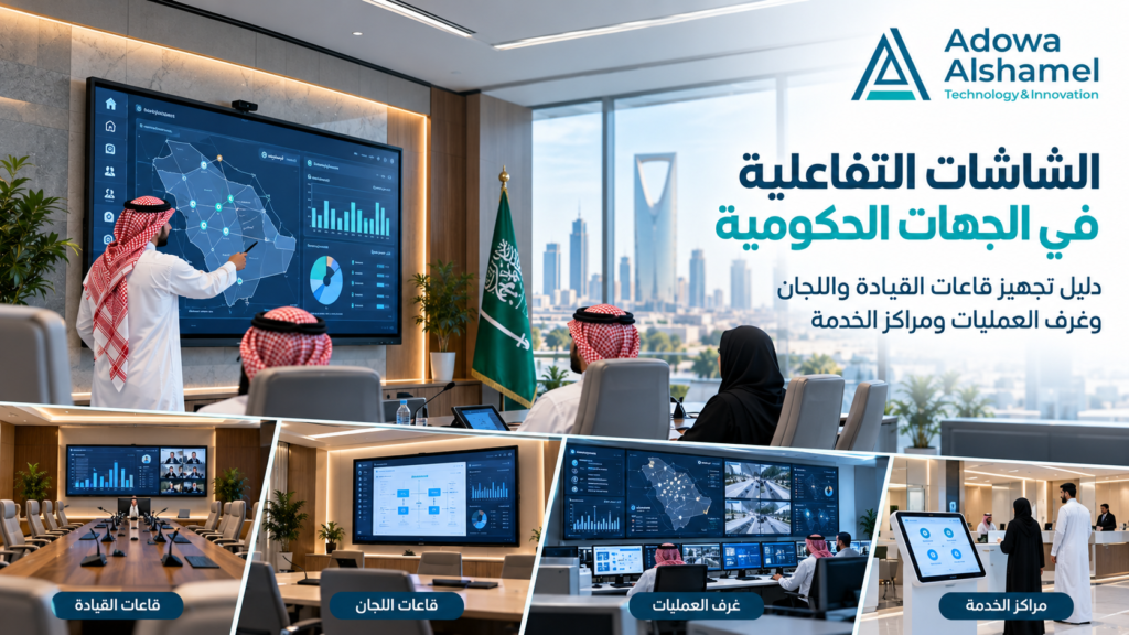 الشاشات التفاعلية في الجهات الحكومية: دليل تجهيز قاعات القيادة واللجان وغرف العمليات ومراكز الخدمة